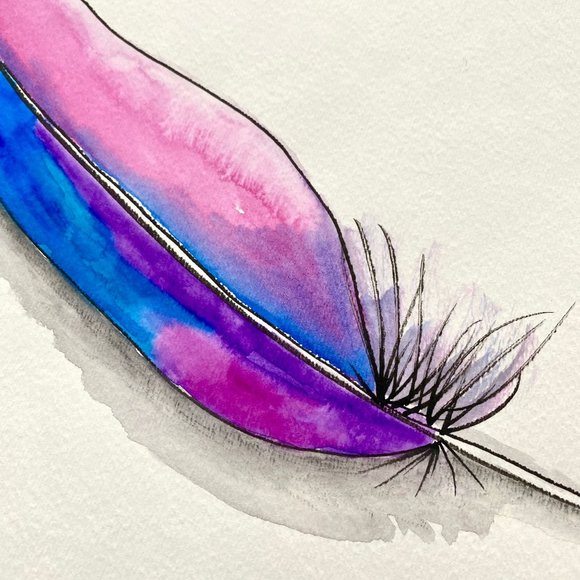 Softly Laid - Original Wall Art Watercolor Feather Painting 11"x14" Matted Decor - Picture 6 of 8